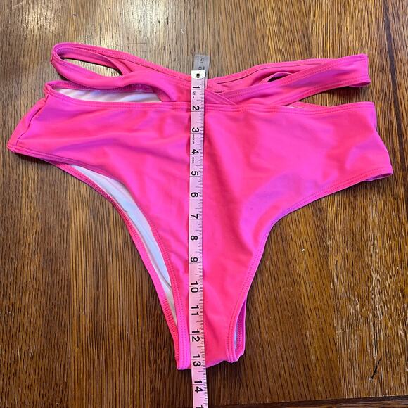 Hot Pink Criss-Cross High-Waisted Bikini Swim Bottom 1X - Picture 6 of 6